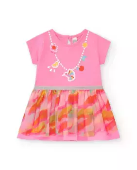 Платье для девочки с набивной юбкой и серебристой отделкой Tuc tuc, розовый