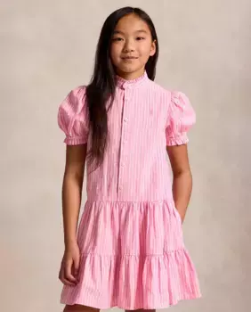 Платье для девочки с отделкой на горловине и короткими рукавами Polo Ralph Lauren, цвет Rosa