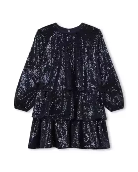 Платье для девочки с пайетками и длинными рукавами Billieblush, темно-синий