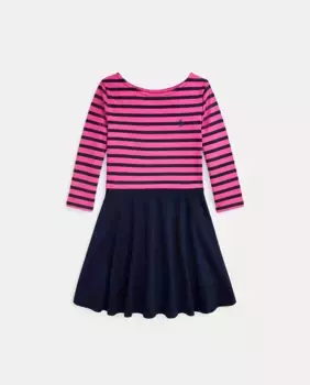 Платье для девочки с полосатым лифом розового цвета Polo Ralph Lauren