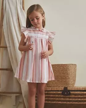 Платье для девочки с полосатым принтом в коралловых тонах Dadati, коралловый