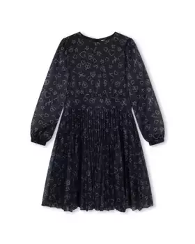 Платье для девочки с принтом и плиссированной юбкой Sonia Rykiel, черный