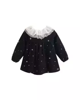 Платье для девочки с принтом и воротником с рюшами Dadati, черный