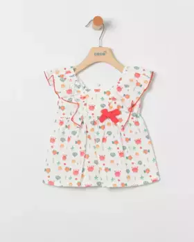 Платье для девочки с принтом и декоративным бантом Coco Acqua, коралловый