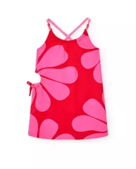 Платье для девочки с принтом на перекрещенных бретелях и боковом разрезе Boboli, гранатовый