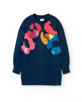 Платье для девочки с принтом спереди и круглым вырезом Boboli, темно-синий