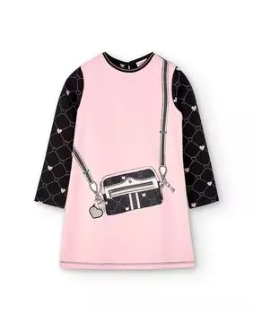 Платье для девочки с принтованными рукавами и рисунком спереди Boboli, розовый
