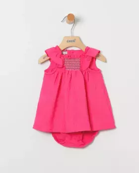 Платье для девочки с присборенной юбкой и подходящими трусиками Coco Acqua, фуксия