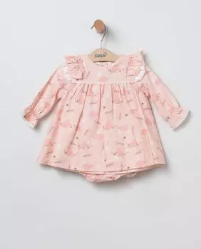 Платье для девочки с птичками розового цвета Coco Acqua, розовый