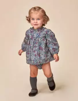 Платье для девочки с пышными рукавами и трусиками в тон Gocco, синий