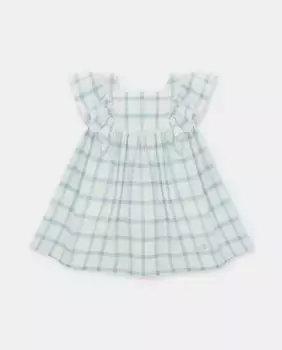 Платье для девочки с рюшами и принтом в синюю клетку Martn Aranda, синий