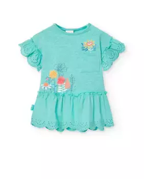 Платье для девочки с рюшами и нагрудным карманом Boboli, зеленый