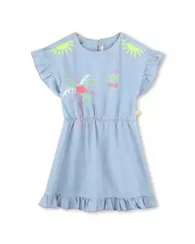 Платье для девочки с рюшами и вышивкой Billieblush, голубой
