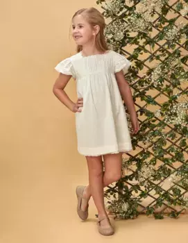 Платье для девочки с рюшами на рукавах и шнурках Gocco, белый