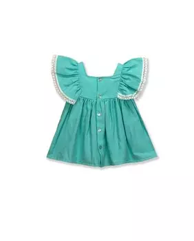 Платье для девочки с рюшами на рукавах и передним вырезом на пуговицах BABID, бирюзовый