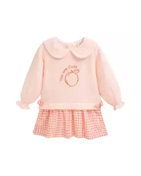 Платье для девочки с юбкой с рюшами в мелкую клетку Dadati, коралловый