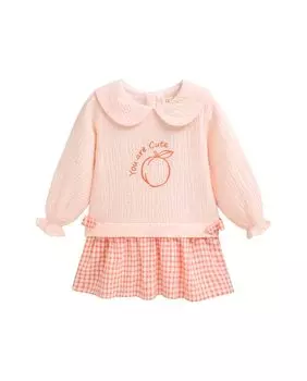 Платье для девочки с юбкой с рюшами в мелкую клетку Dadati, коралловый