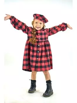 Платье для девочки с воротником и длинными рукавами в клетку и шляпа художника, комплект из 2 предметов Catz Kids Catz Kids