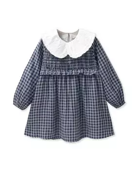 Платье для девочки с воротником «Питер Пэн» и сине-серым клетчатым халатом Dadati