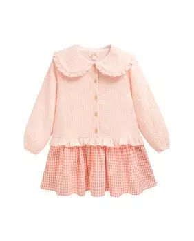 Платье для девочки с воротником Питера Пэна и юбкой с рюшами Dadati, коралловый