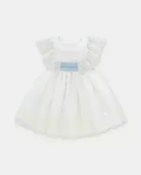 Платье для девочки с вышитым фатином, бодоками и контрастным поясом Martn Aranda, голубой