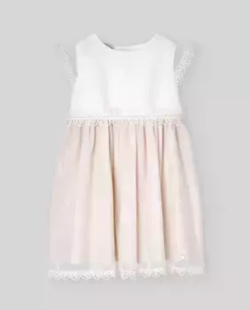 Платье для девочки с вышитым тюлем и бантом сзади Церемония PAZ Rodrguez, натуральный