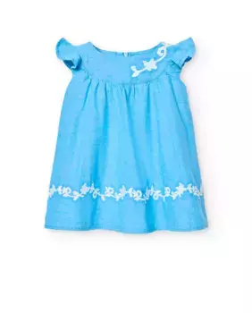 Платье для девочки с вышитыми деталями и потайной молнией сзади Boboli, голубой