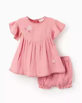 Платье для девочки с вышивкой крестиком и подгузником в тон Zippy, цвет Rosa