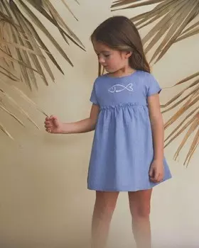 Платье для девочки с вышивкой в виде рыбок и трусиками в тон Dadati, синий