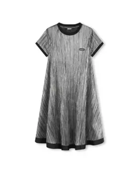 Платье для девочки серебристого цвета с короткими рукавами DKNY