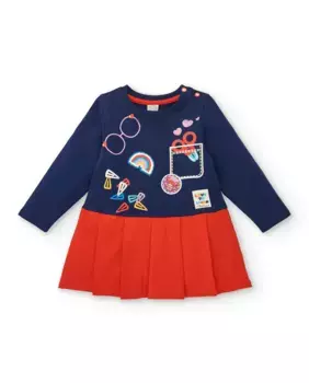 Платье для девочки сине-красного цвета со школьным принтом Tuc tuc, темно-синий