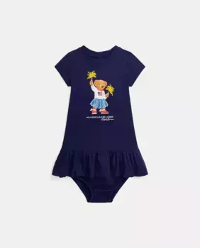 Платье для девочки темно-синего цвета с мишкой-поло Polo Ralph Lauren, темно-синий