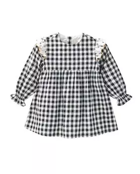 Платье для девочки в черно-белой клетчатой ткани с контрастными рюшами Dadati, черный