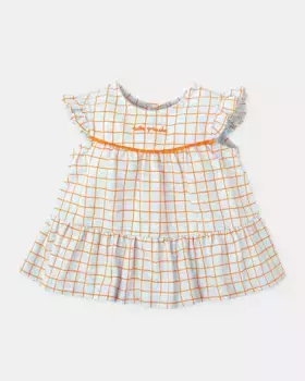 Платье для девочки в фарфоровую клетку Tutto Piccolo, голубой