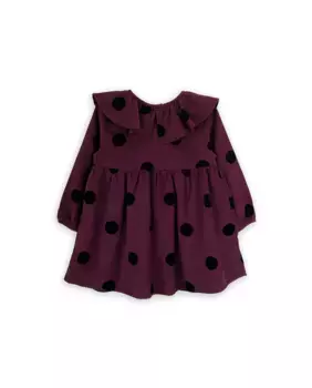 Платье для девочки в горошек и с рюшами на шее KNOT, бордовый