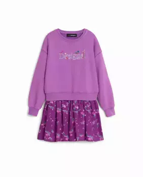Платье для девочки в горошек с однотонной юбкой Desigual, красный