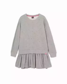 Платье для девочки в горошек с однотонной юбкой Desigual, серый