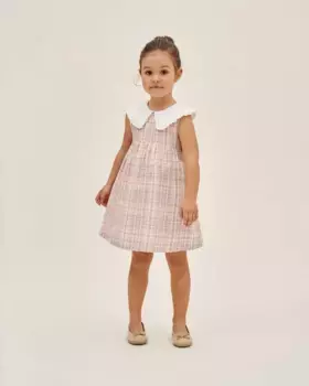 Платье для девочки в клетку без рукавов с детским воротником Dadati, цвет Rosa