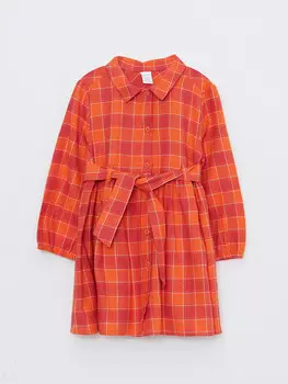 Платье для девочки в клетку с длинными рукавами и воротником-рубашкой LCW baby, красный плед