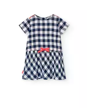 Платье для девочки в клетку с декоративным бантом Boboli, тёмно-синий