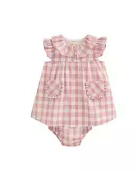Платье для девочки в розовом клетке с карманами и подходящими трусиками Dadati, цвет Rosa