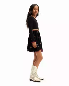 Платье для девочки в сочетании с тюлем и цветами Desigual, черный