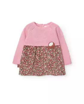 Платье для девочки в сочетании с юбкой с принтом и круглым вырезом Boboli, розовый