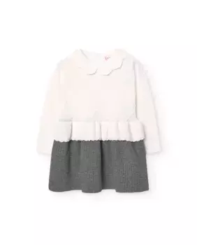 Платье для девочки в сочетании с длинными рукавами и юбкой в ломаную клетку Boboli, белый