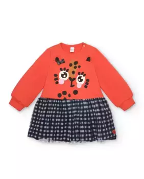 Платье для девочки в сочетании с леопардовым узором и клетчатой юбкой Tuc tuc, красный