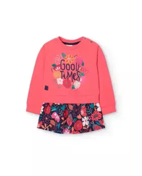 Платье для девочки в сочетании с длинными рукавами и юбкой с принтом Boboli, коралловый