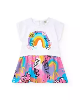 Платье для девочки в сочетании с радугой и струящейся юбкой Tuc tuc, белый