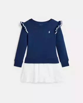 Платье для девочки в сочетании с юбкой с принтом Polo Ralph Lauren, тёмно-синий