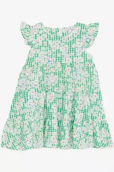 Платье для девочки зеленое с цветочными оборками на рукавах (1,5–5 лет) Breeze