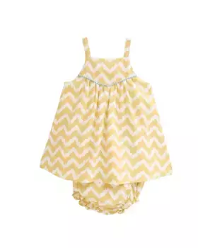 Платье для девочки зигзагообразного горчичного и белого цвета с подходящими трусиками Dadati, жёлтый